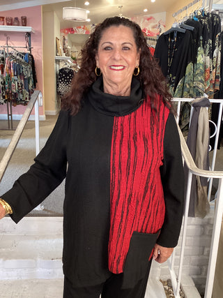 MIX MEDIA COWL TOP  - RED