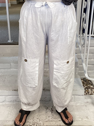 LINEN 4 POCKET PANT - WHITE