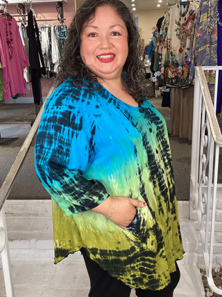 Aku Blouse - DD Turquoise/Chartreuse
