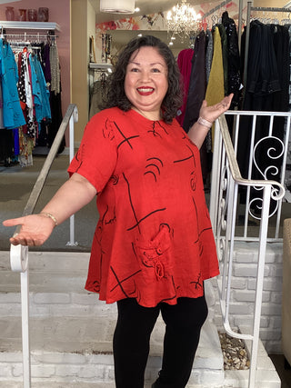 PRINT DOUBLE PKT TOP - RED