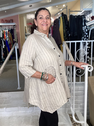 CIRCLE PKT BLOUSE- BEIGE PIN S