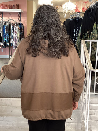 MESH HOOD/CUFF TUNIC - BROWN