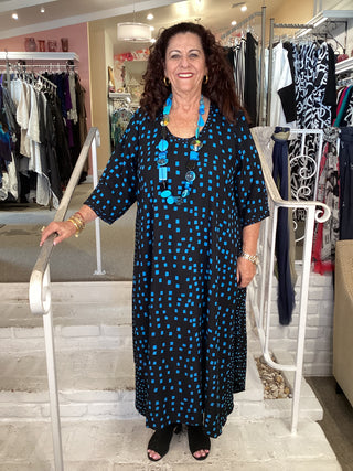 3/4 AR DRESS - SQUARES BLUE