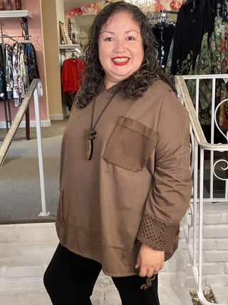 MESH HOOD/CUFF TUNIC - BROWN
