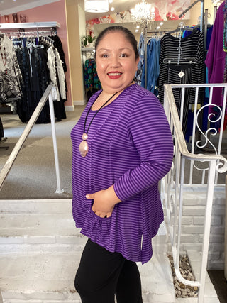 STRIPED 2 PKT TEE -AMETHYST