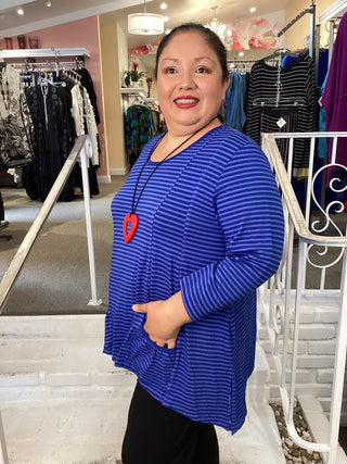 STRIPED 2 PKT TEE - SAPPHIRE