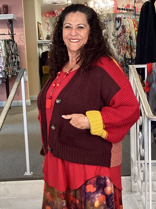 AS945R PATCH CARDIGAN - RUBY