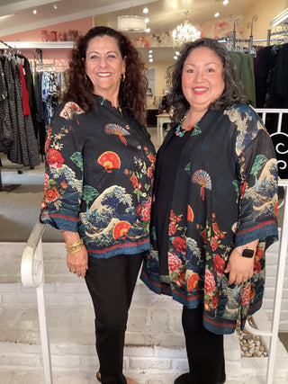 KIMONO - WAVES FAN FLWR BLACK