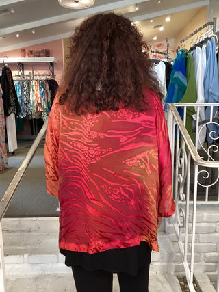 KC7 Kimono Burnout Velvet Jacket - Coral