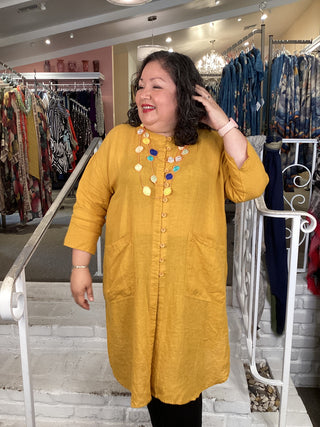 L/S BUTTON TUNIC - MUSTARD
