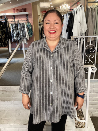 MANDARIN SHIRT - GREY STRIPE