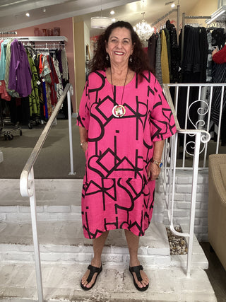 GEO TUNIC DRESS - FUSCHIA