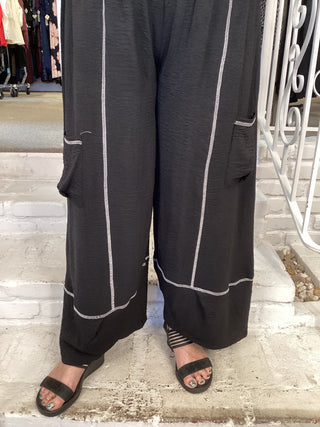 CONTRAST STITCH PANT - BLACK