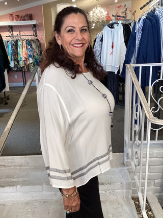 Contrast Stripe Top - White