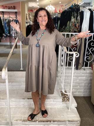 BABY DOLL DRESS - STONE/GREY