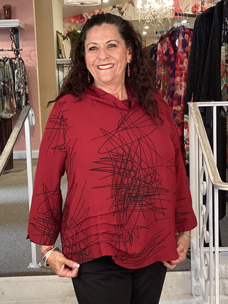 BURGUNDY AND BLACK PRINT TOP