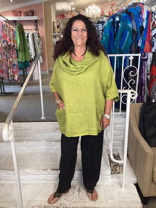 COWL LINEN TOP - KIWI