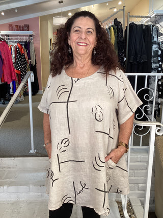 PRINT DOUBLE PKT TOP - BEIGE
