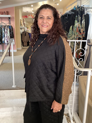 MIX MEDIA QUILTED TOP - BLACK
