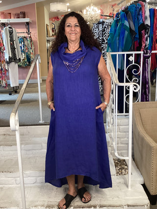 SLEVELESS COWL DRESS - BLUE