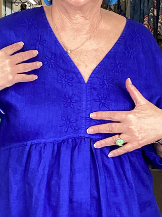 V NECK TUNIC - COBALT