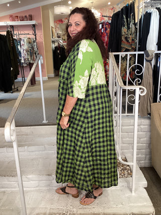 SD170L CHECK LINEN DRESS-LIME