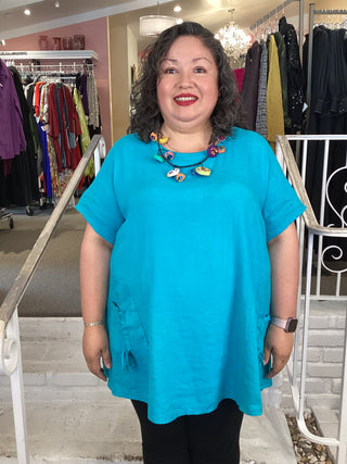 DOUBLE PKT TOP - DARKER TURQUOIS