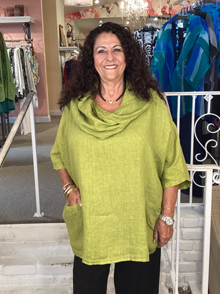 COWL LINEN TOP - KIWI