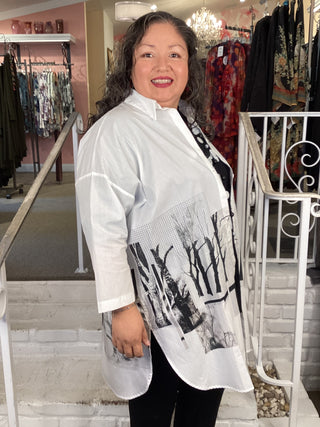 LONG WHITE PRINT SHIRT
