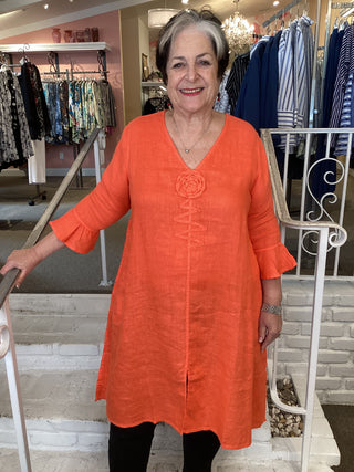 V LINEN TUNIC - CORAL