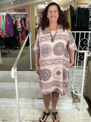 MANDALA LINEN DRESS - MAUVE