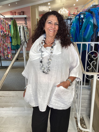 COWL LINEN TOP - WHITE