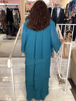 TIERED DRESS & JACKET - TEAL
