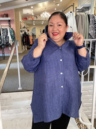 LINEN POCKET MINI CHECK SHIRT