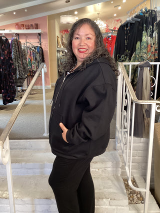 FLEECE ZIP HOODIE - BLACK
