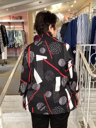 WIRE COLLAR RED STRAW LONGER JACKET