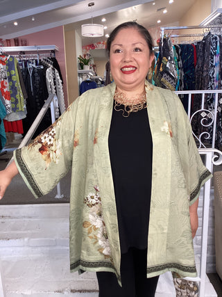 OPEN KIMONO - PEONY MINT GREEN