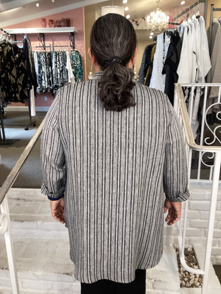 MANDARIN SHIRT - GREY STRIPE