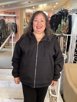 FLEECE ZIP HOODIE - BLACK