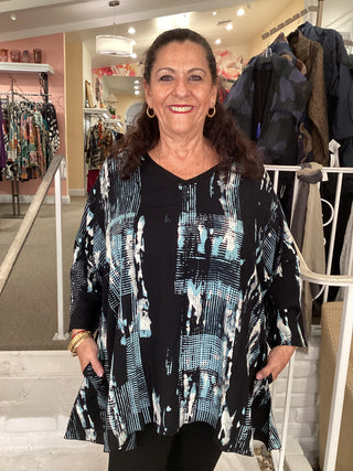 DENISE TUNIC - LT BLUE BLK/ WH