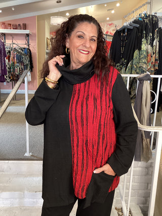 MIX MEDIA COWL TOP  - RED