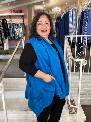 LINEN GAUZE VEST - SKY