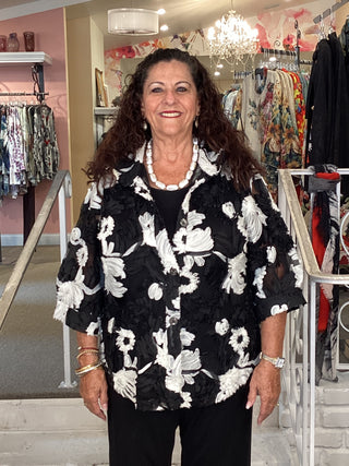 3D FLOWER JACKET-BLACK & WHITE