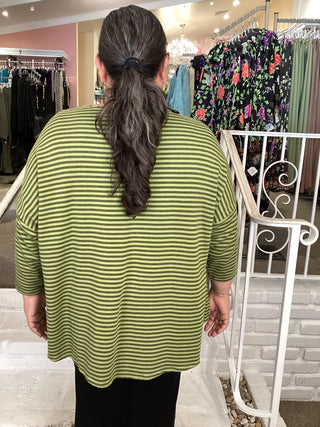 V NECK STRIPE TUNIC - FROG