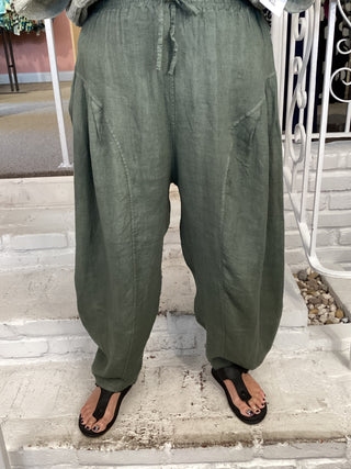 LINEN BAG PANT - OLIVE