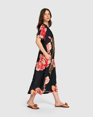 ED314F TIE V FLORAL DRESS