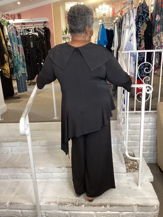 SHAWL COLLAR ASYM JUMPSUIT-BLK
