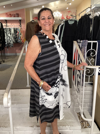 PRINTED MIX MEDIA DRESS - W/B