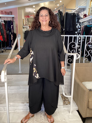 COWL NECK TUNIC - BLACK SAHARA