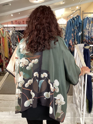 Silk Short Kimono - Green Orchid